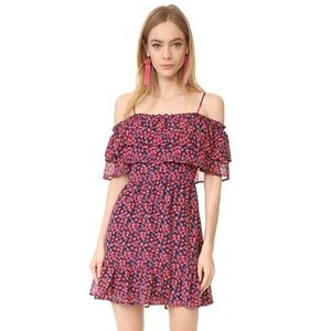 NEW WAYF Daria Off Shoulder Ruffle Dress Berry Ditzy Floral Pink Purple Mini XS